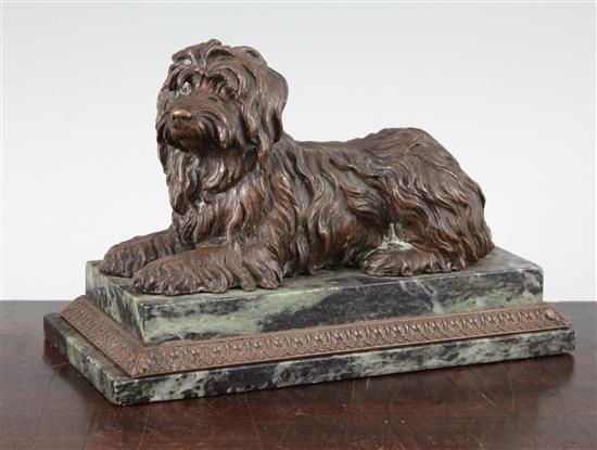 A late 19th century French bronze model of a terrier, 8in.
